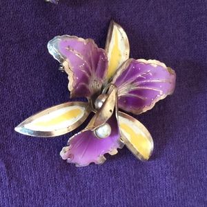 Vintage Orchid Brooch with matching earrings